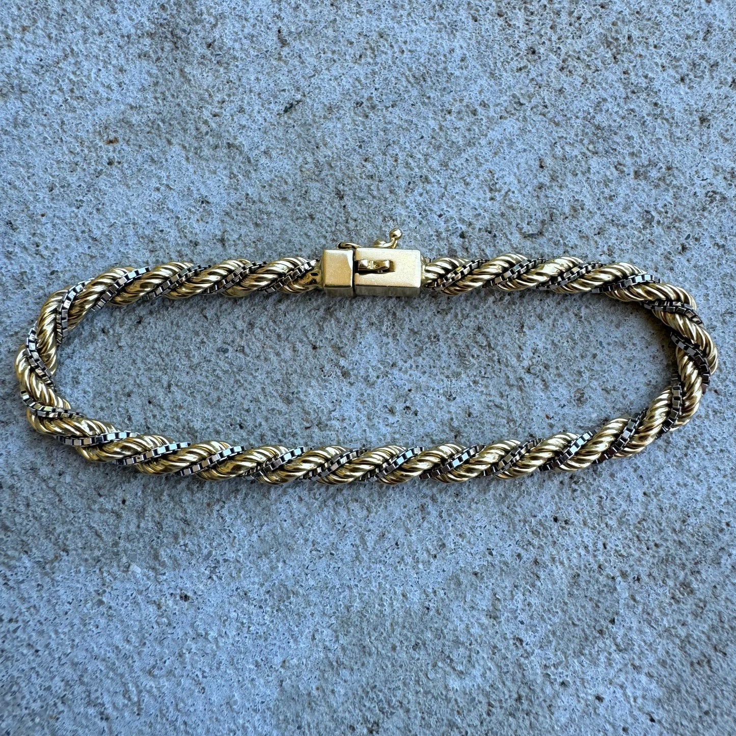 Vintage 18k Two-Tone Italian Designer Interwoven Box Link Rope Bracelet (7.5”)
