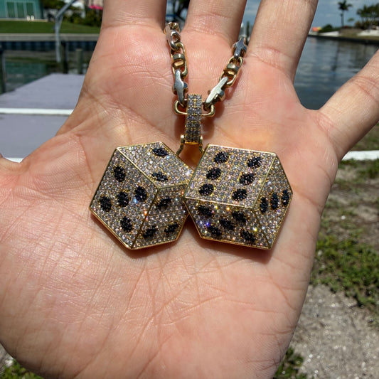 Custom Made Solid 18k Yellow Gold 5.15CTW Natural VS Diamond Encrusted Dice Pendant