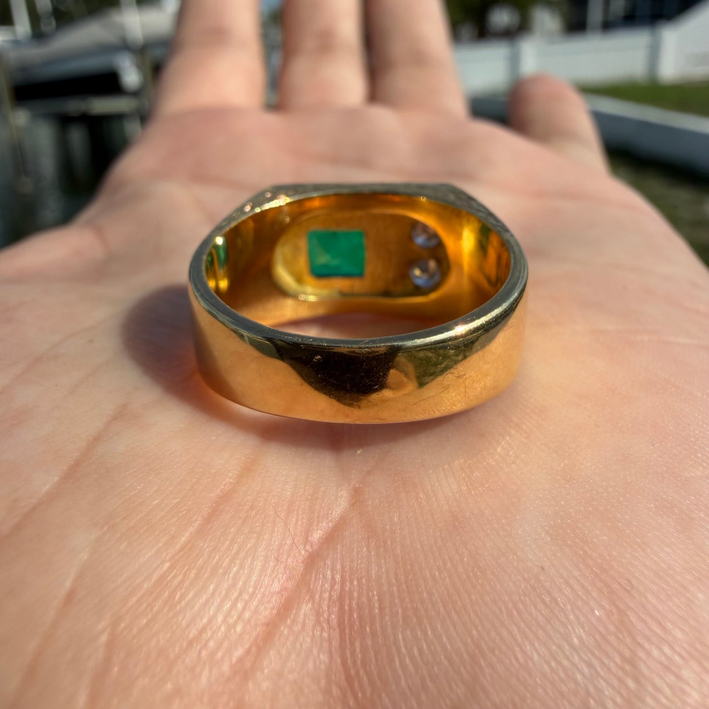 1980’s New Old Stock Solid 18k Yellow Gold 1.95ctw Natural Colombian Emerald and VS Diamond Signet Ring (9)