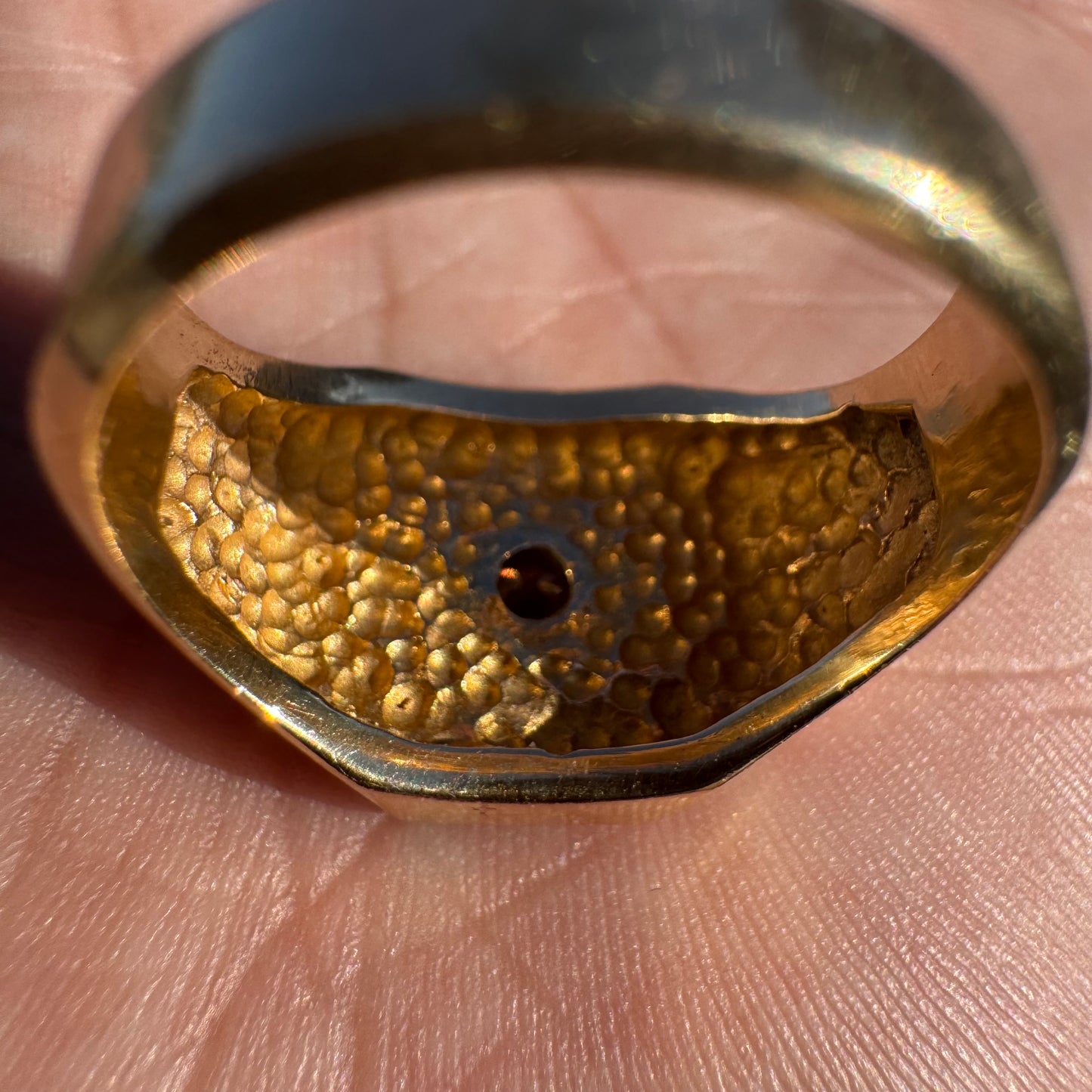 Vintage 14k Yellow Gold .35ct Natural Diamond 22k Raw Gold Nugget Inlaid Signet Ring (8.5)