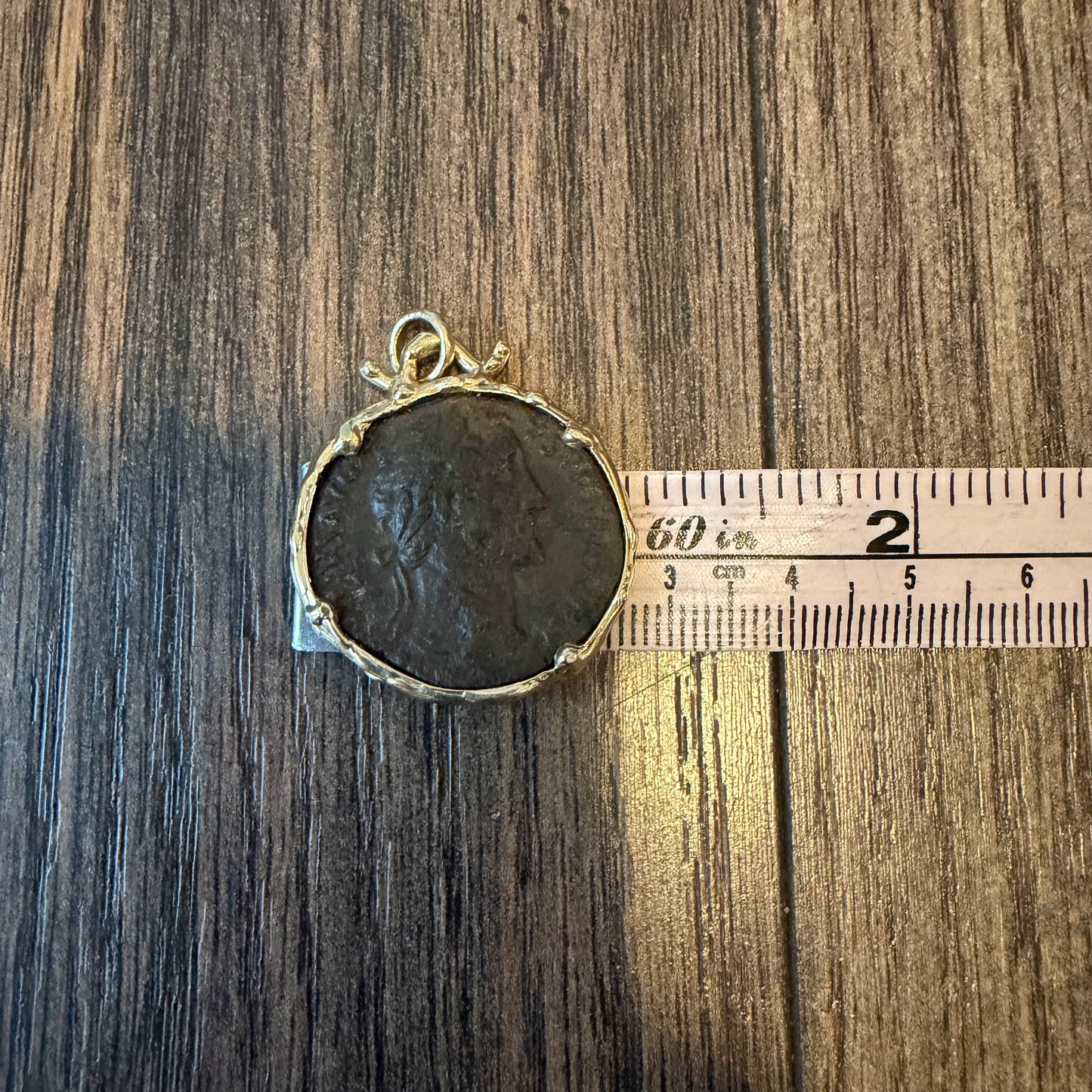 Vintage Solid 14k Yellow Gold Ancient 156-158A.D Antoninus Pius Roman Coin Brutalist Pendant