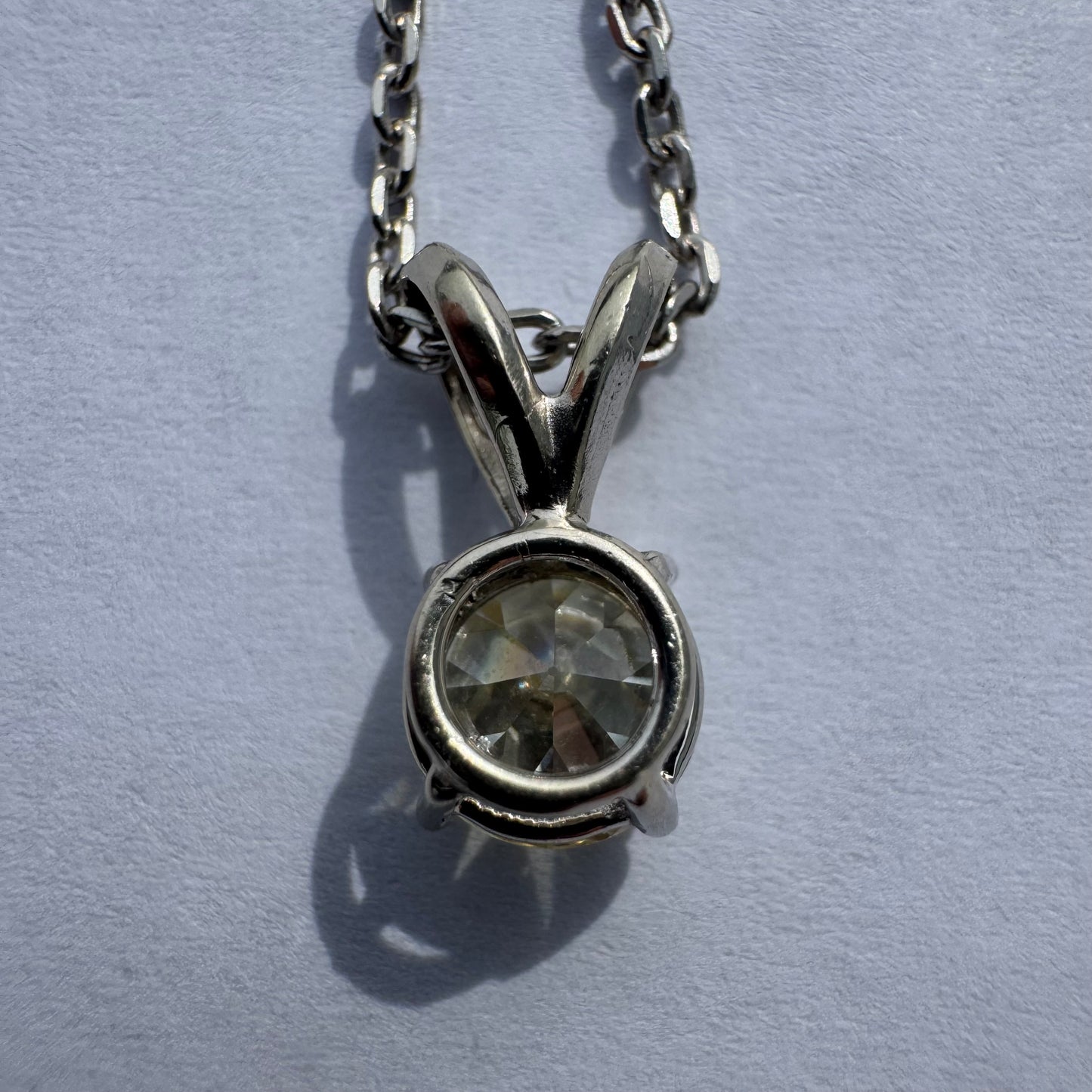 Antique 1.0ct Old Euro Cut Natural Diamond Solitaire Solid 14k White Gold Necklace (18”)
