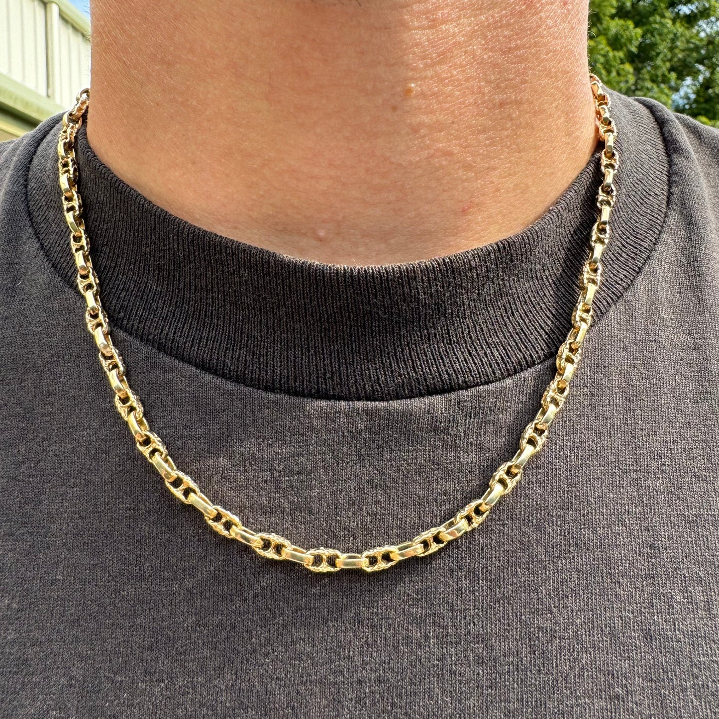 1980’s Solid 14k Yellow Gold Brutalist Chaine D’Ancre Mariner Link Necklace (18.5”)