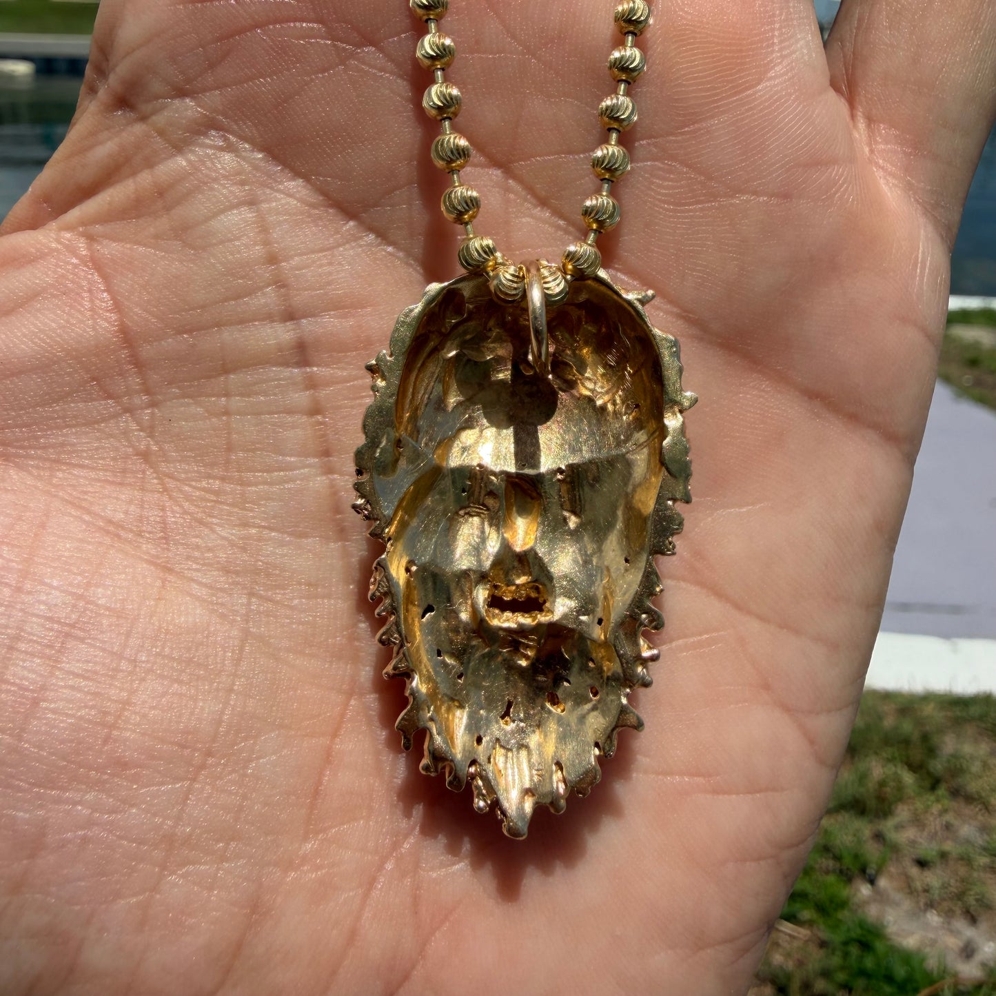 Vintage Solid 14k Yellow Gold Large Dionysus/Bacchus Pendant
