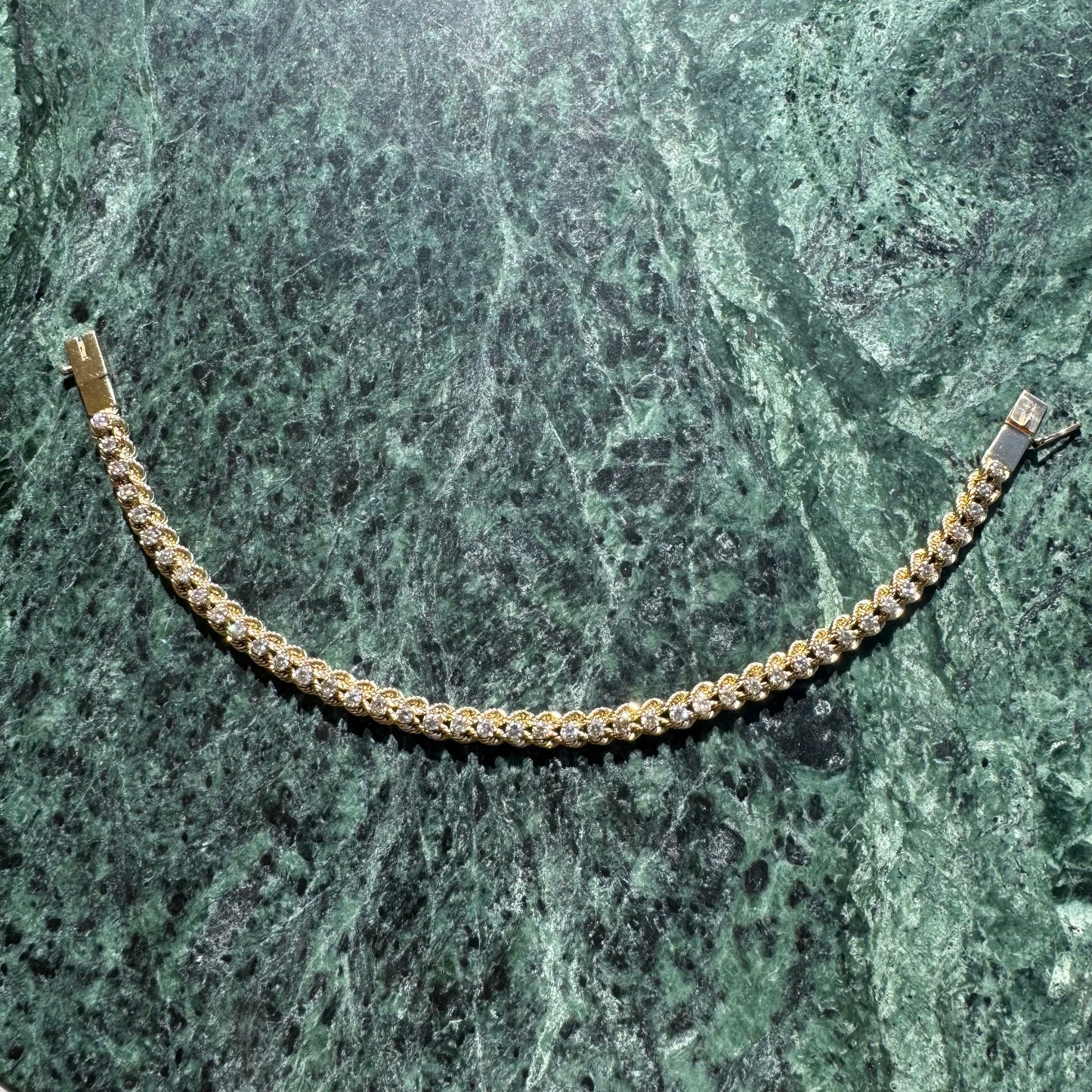 1970’s Solid 14k Yellow Gold 2.0ctw Natural Diamond Double Rope Bracelet (7.5”)