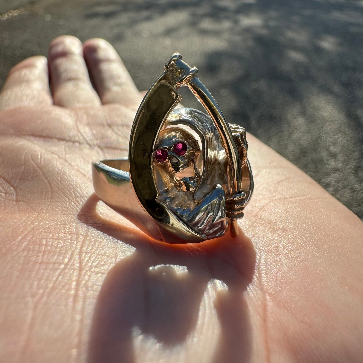 Vintage 14k Yellow Gold And Sterling Silver Grim Reaper Ring (11.75)