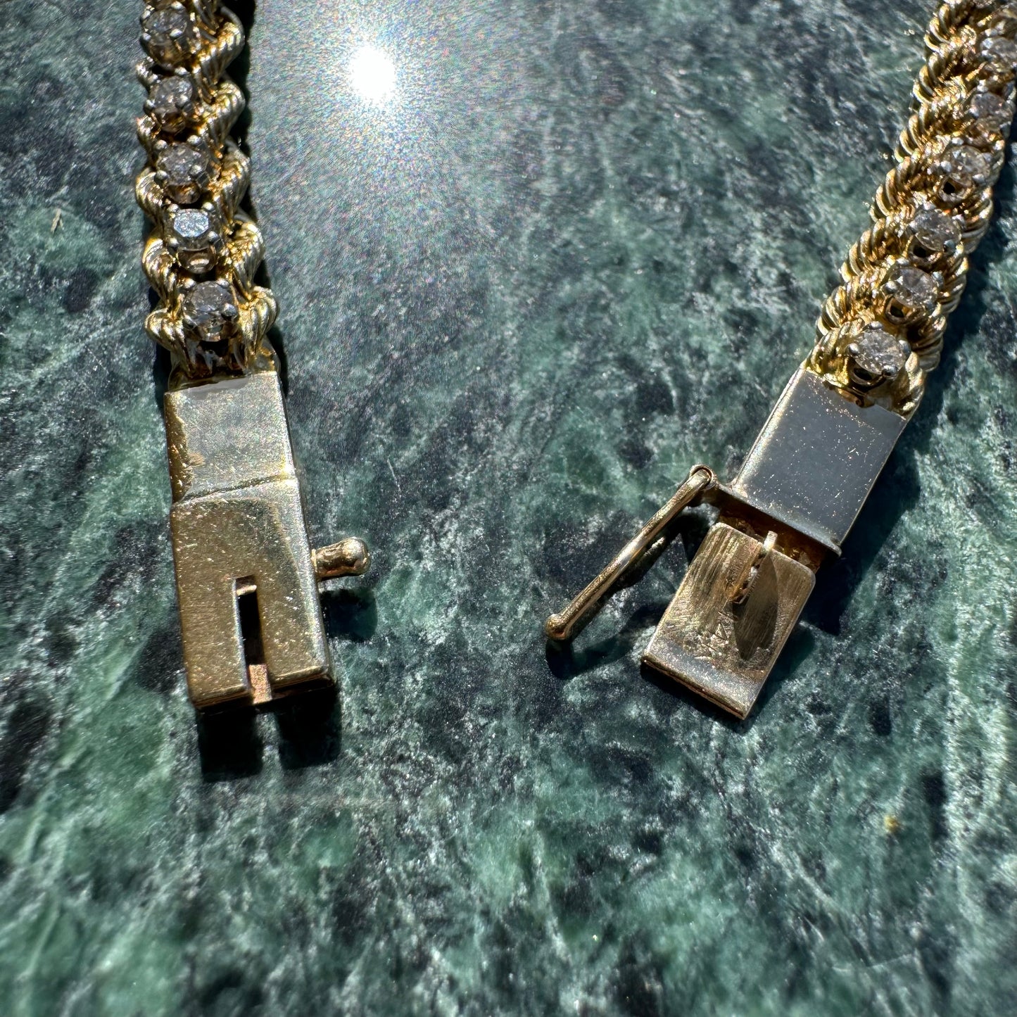 1970’s Solid 14k Yellow Gold 2.0ctw Natural Diamond Double Rope Bracelet (7.5”)