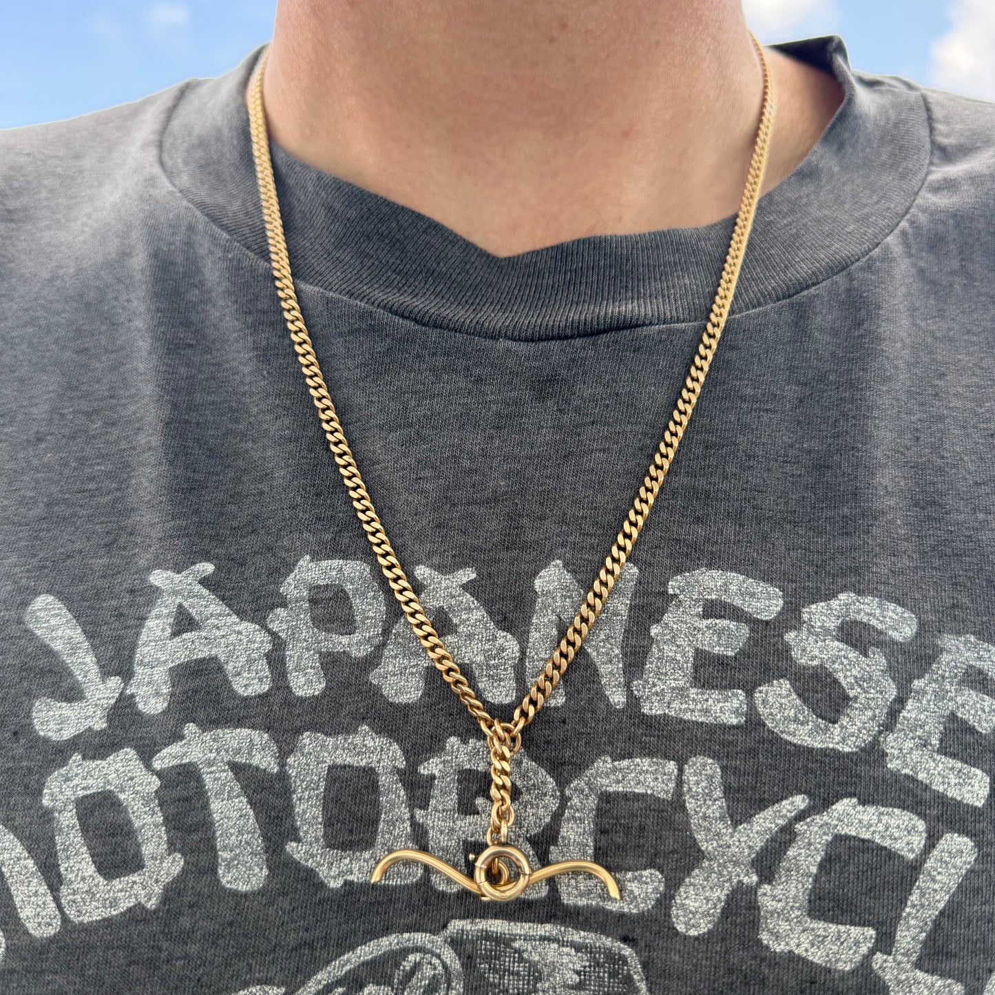 1917 Solid 14k Yellow Gold Double Albert Curb Link Watch Chain Necklace (22.5”)