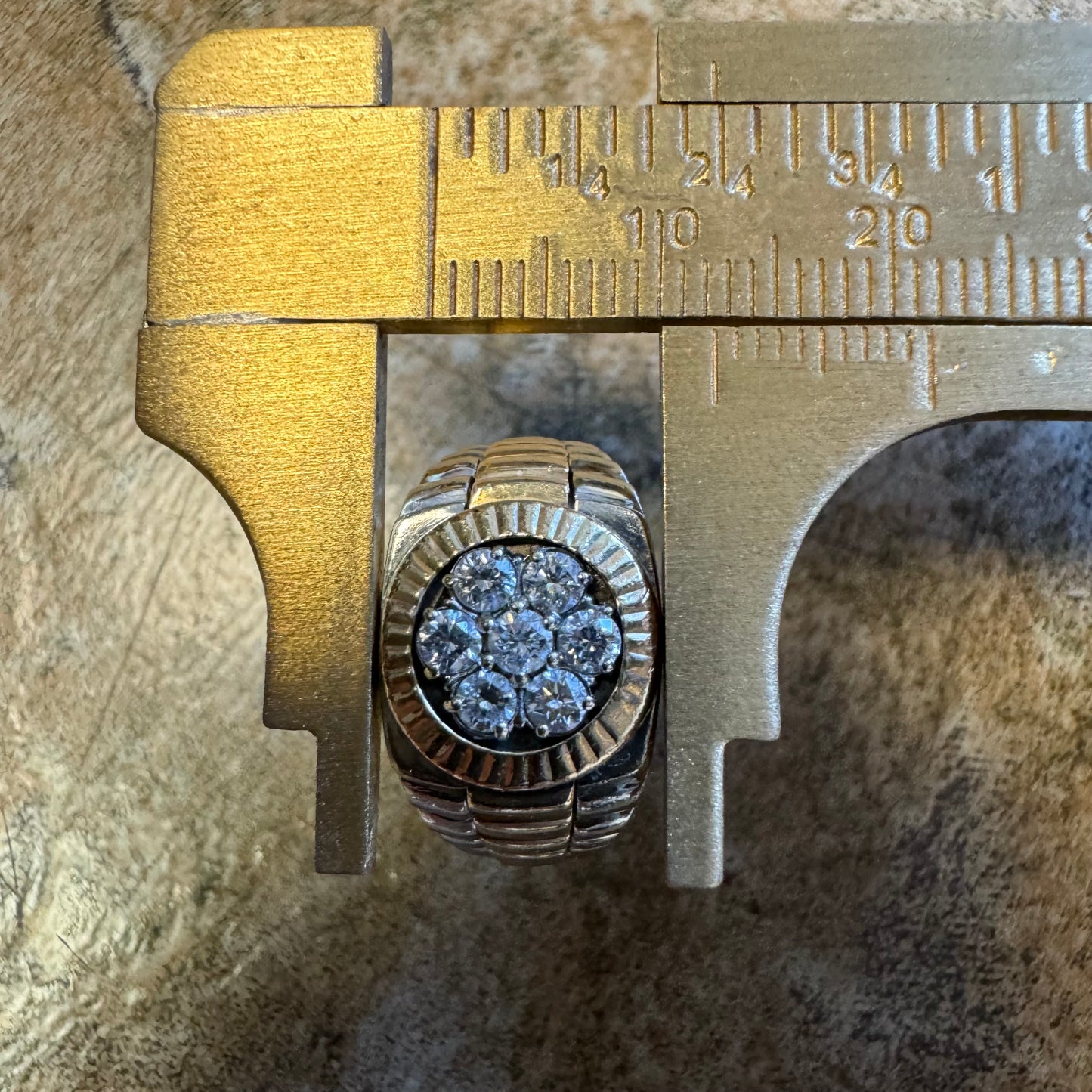 1980’s Two-Tone 14k Gold Natural Diamond Kentucky Cluster Rolex Style Ring (9.5)