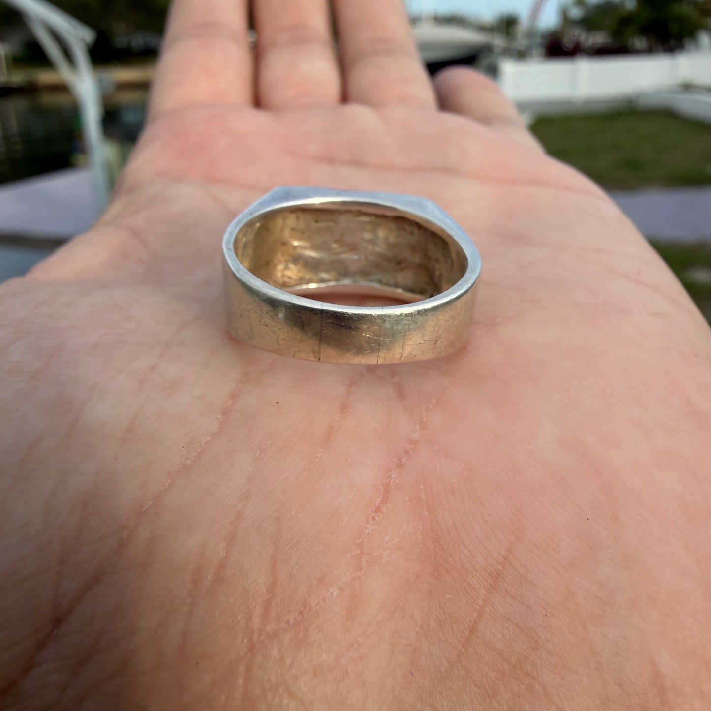 Vintage Solid Sterling Silver 23k Raw Natural Gold Placer Nugget Signet Ring (11)