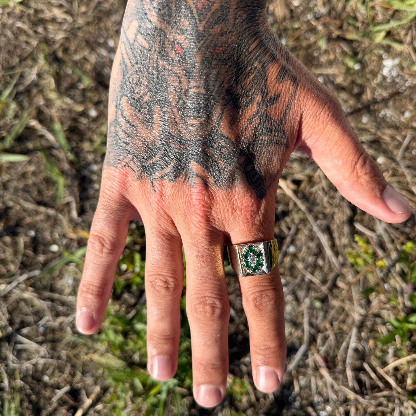 Vintage Solid 14k Yellow Gold .75ctw Natural Emerald And Diamond Cluster Ring (12.25)
