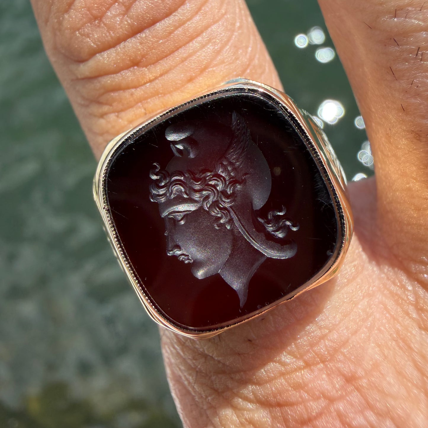 1930’s Solid 14k Yellow Gold Hermes Carved Carnelian Intaglio Signet Ring (11)