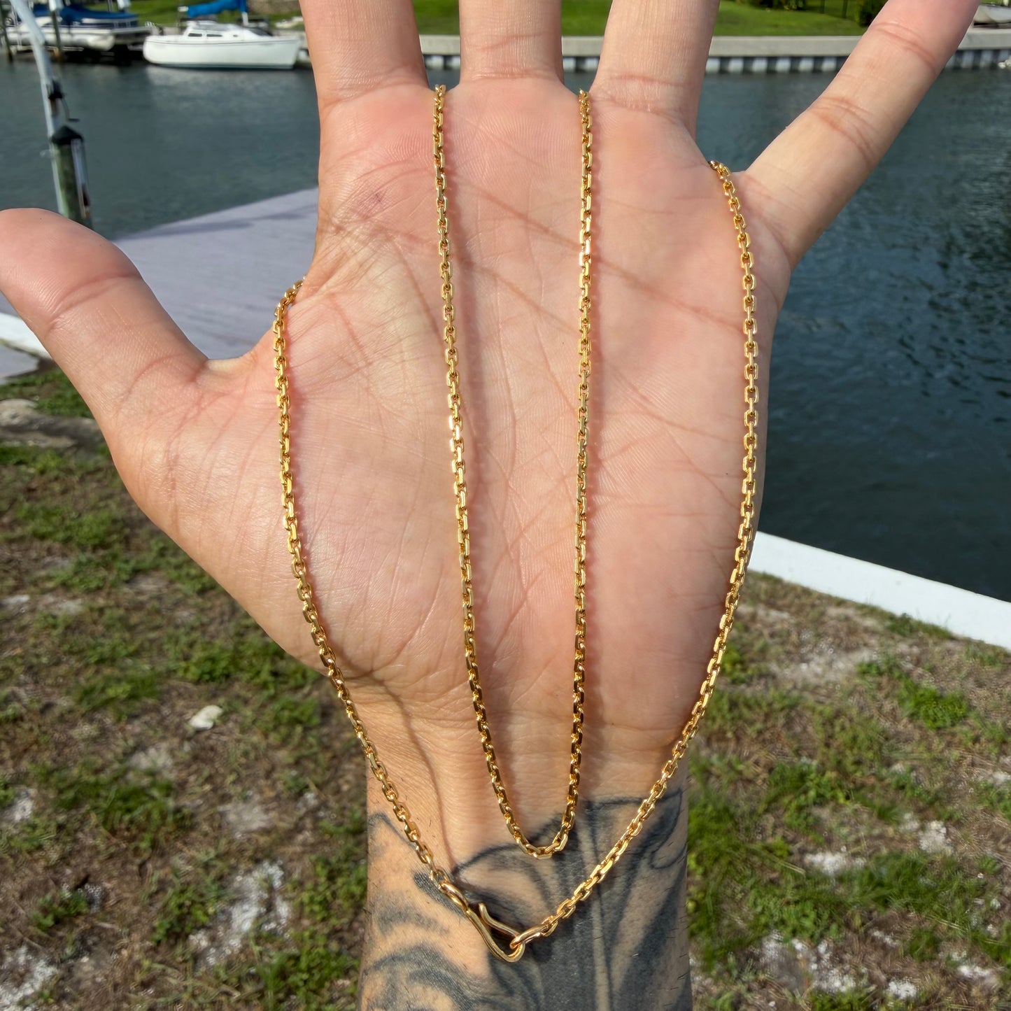 Vintage Solid 22k Yellow Gold Anchor Link Baht Chain Necklace (25.5”)