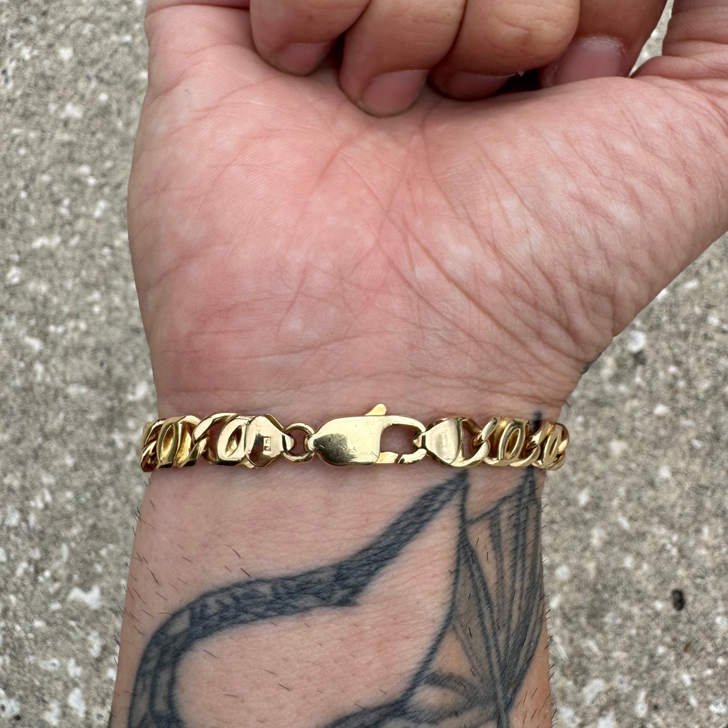 Vintage Solid 14k Italian Yellow Gold Knife Edged Tigers Eye “Chanel Link” Bracelet (8.25”)