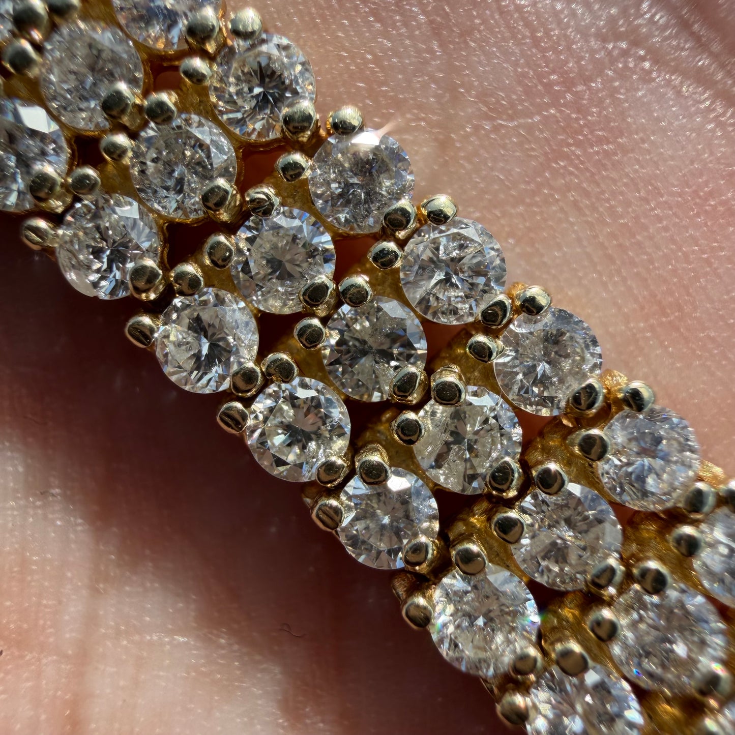 Vintage Solid 14k Yellow Gold 8.85ctw Natural Diamond 3 Row Tennis Bracelet (7.5”)