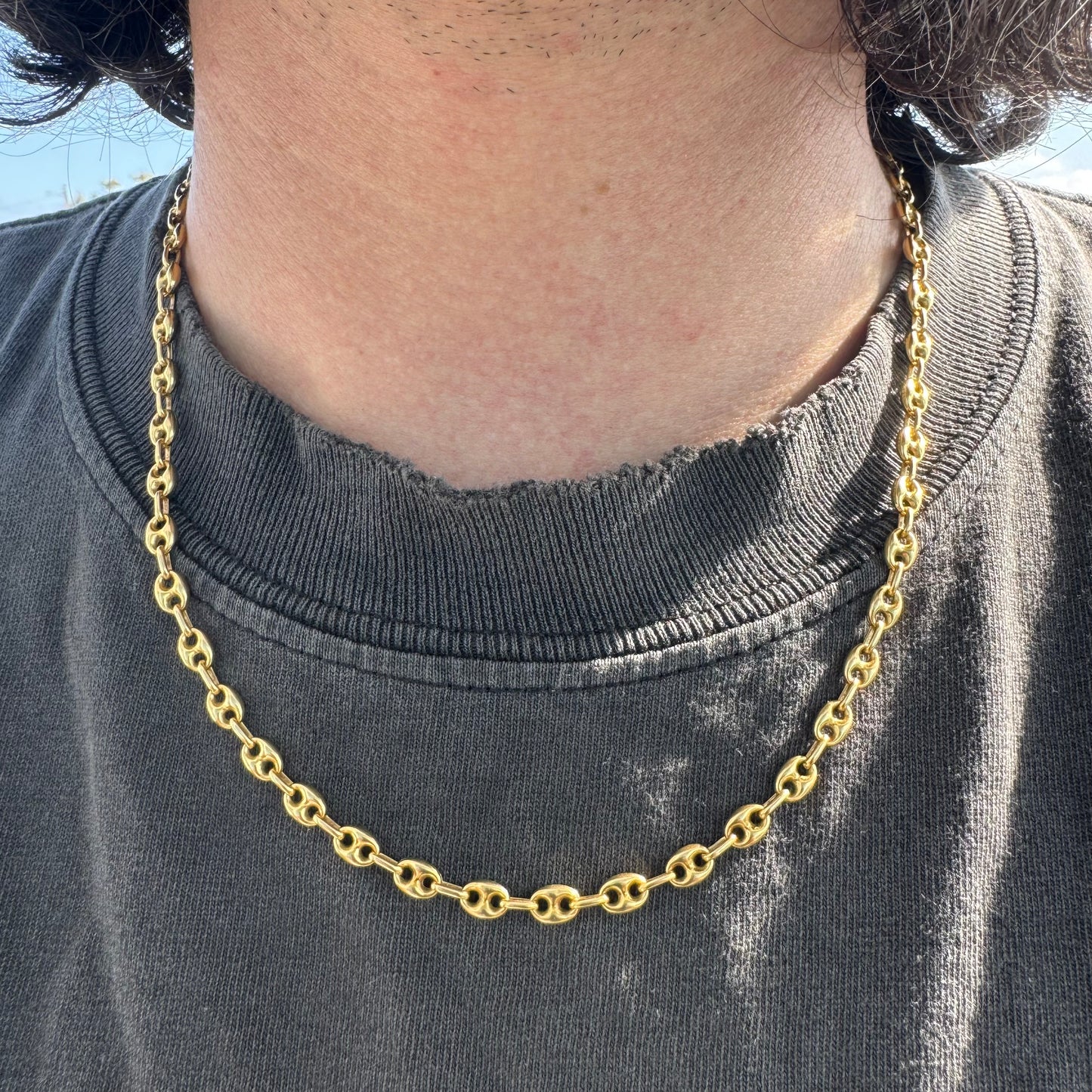 Vintage 14k Vibrant Yellow Gold Italian Puffed Mariner Link Necklace (20.75”)