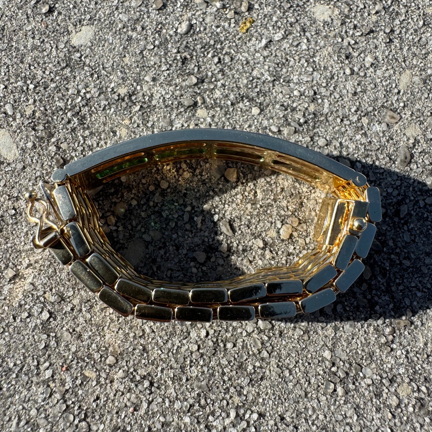 Vintage Heavyweight Solid 14k Yellow Gold 4ctw Natural Emerald And Diamond Panther Link ID Bracelet (7.75”)