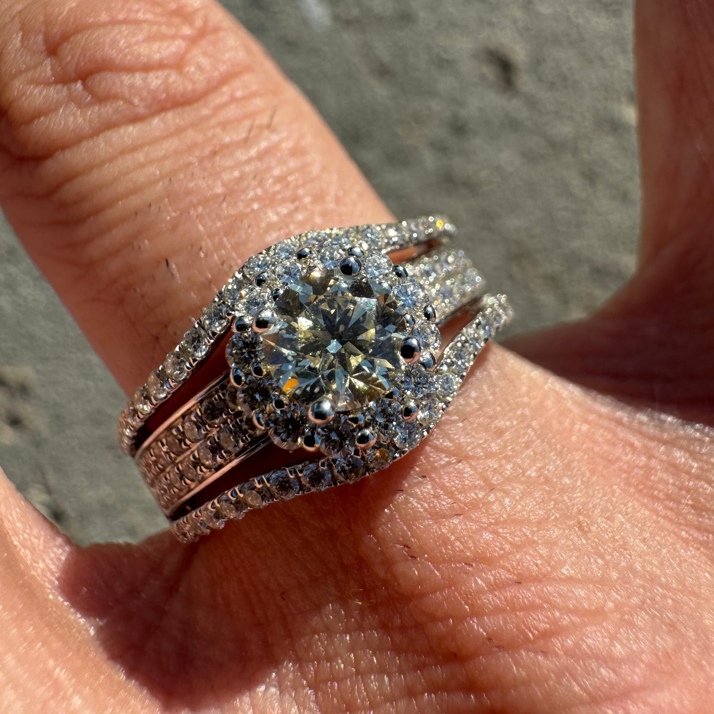 Brand New 14k White Gold 1.67CTW Natural VS Faint Yellow Round Brilliant Cut Diamond Halo Ring (8)