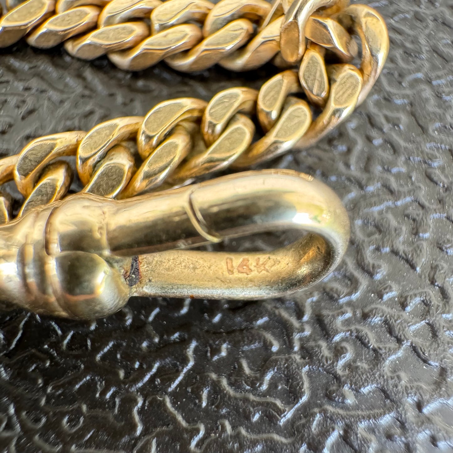 Dated 1924 Solid 14k Yellow Gold Cuban Curb Link Watch Chain Necklace (21.5”)