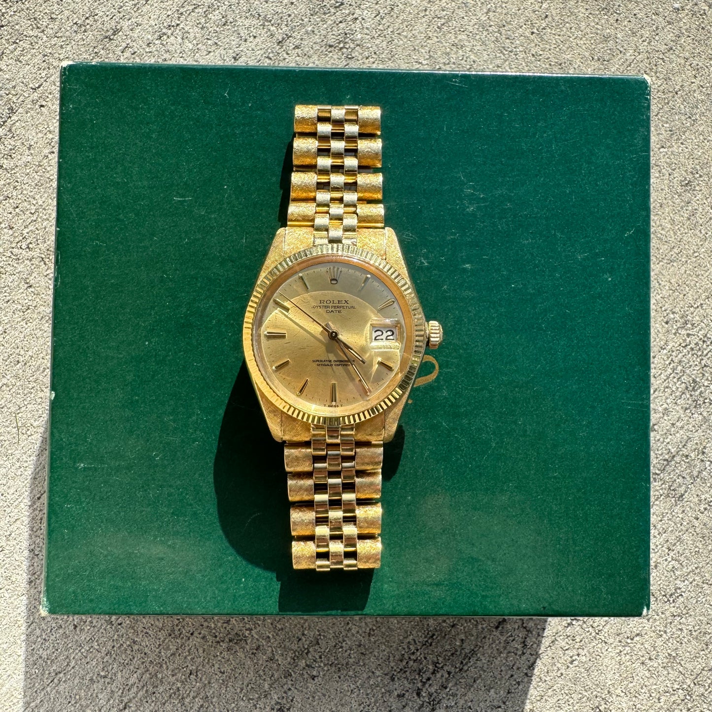 1966 Rolex Oyster Perpetual Date Ref. 1503 Florentine Finish 14k Gold (7.5”/34mm)