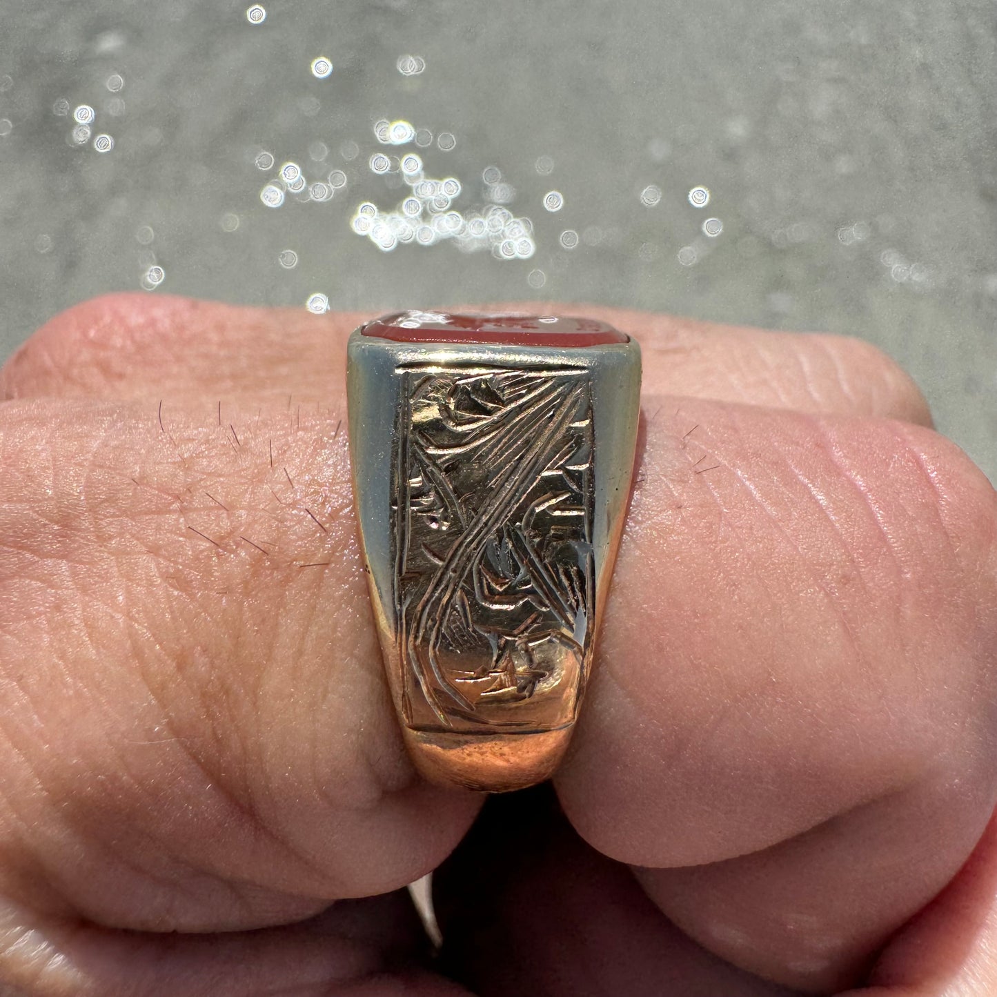 1800’s Victorian 14k Yellow Gold Carnelian Intaglio “Dispatch” Pigeon Post Signet Ring (7-7.5)