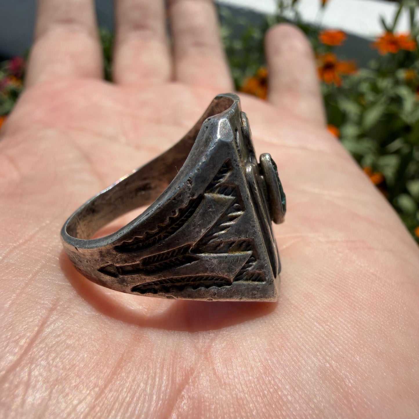 1930’s/40’s Sterling Silver Turquoise Thunderbird Signet Ring (8.75)