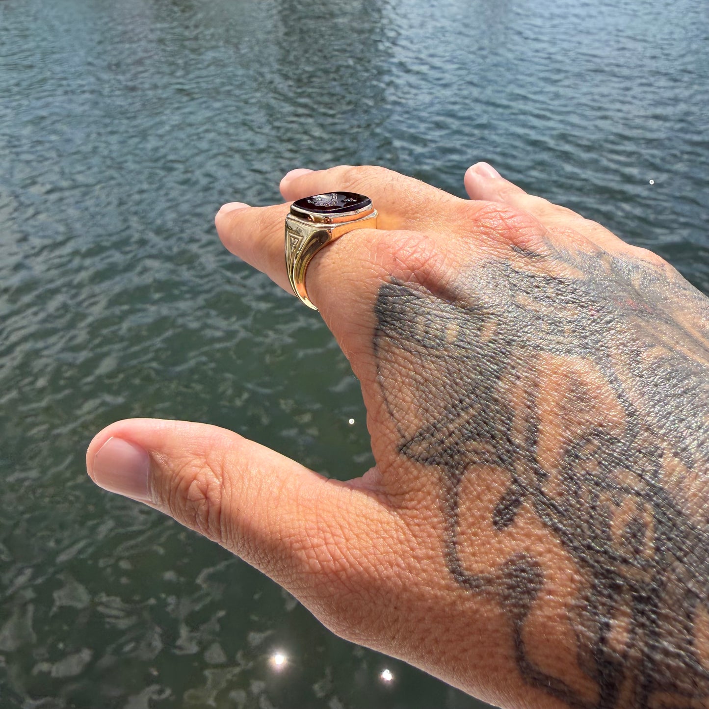 1930’s Solid 14k Yellow Gold Hermes Carved Carnelian Intaglio Signet Ring (11)