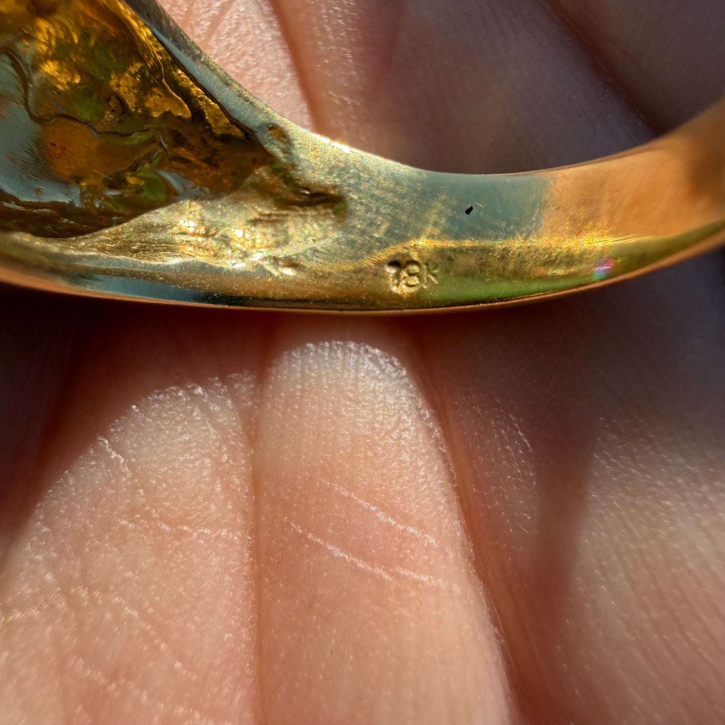 Vintage Solid 18k Yellow Gold Jade And Diamond Ring (7)