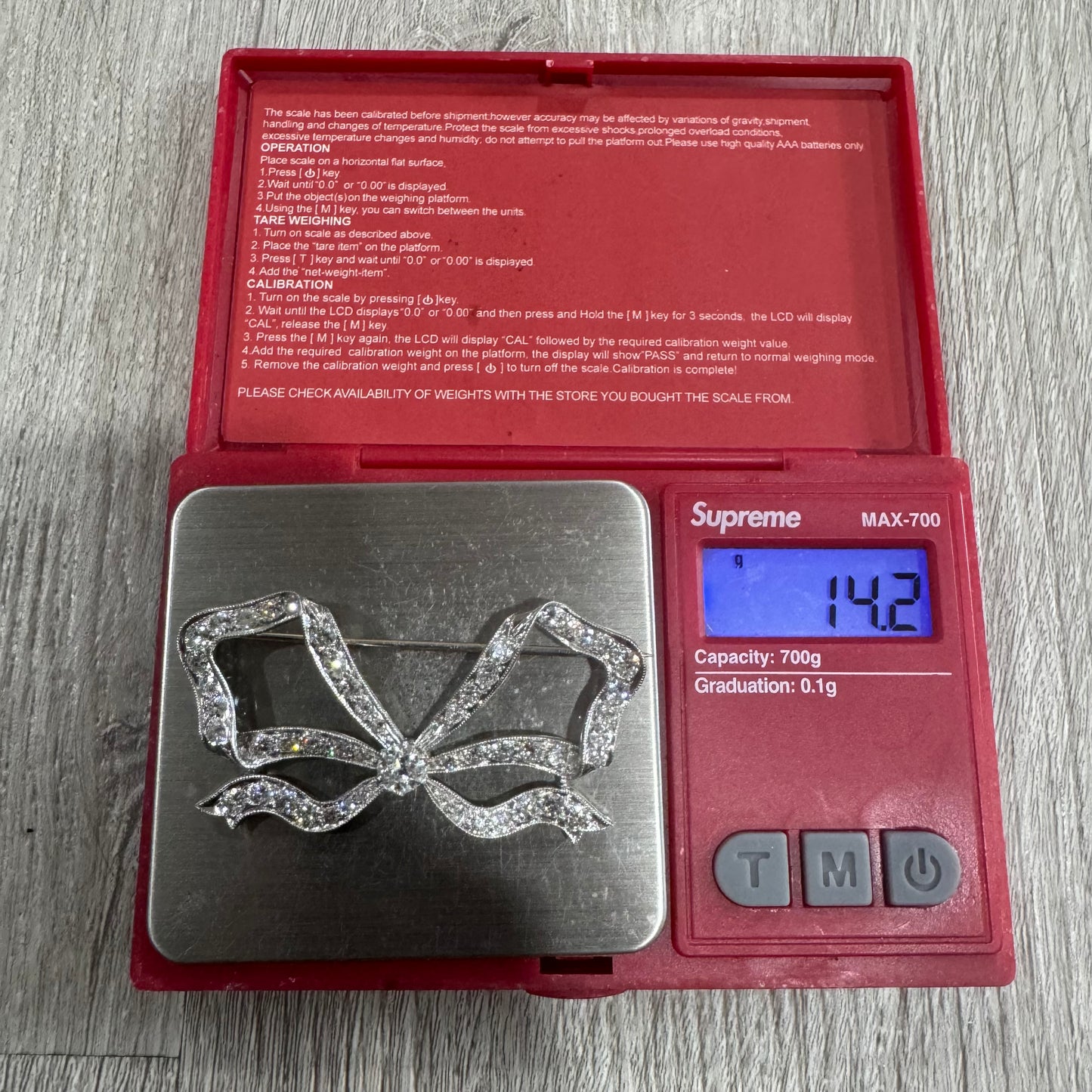 Art Nouveau Solid Platinum 5.25ctw Natural Old Euro Cut Diamond Bow Brooch