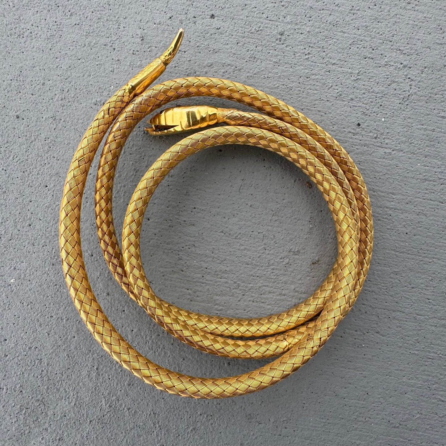 Circa 1840’s Early Victorian 19.7k Yellow Gold Woven Flexible Snake Band (24”)