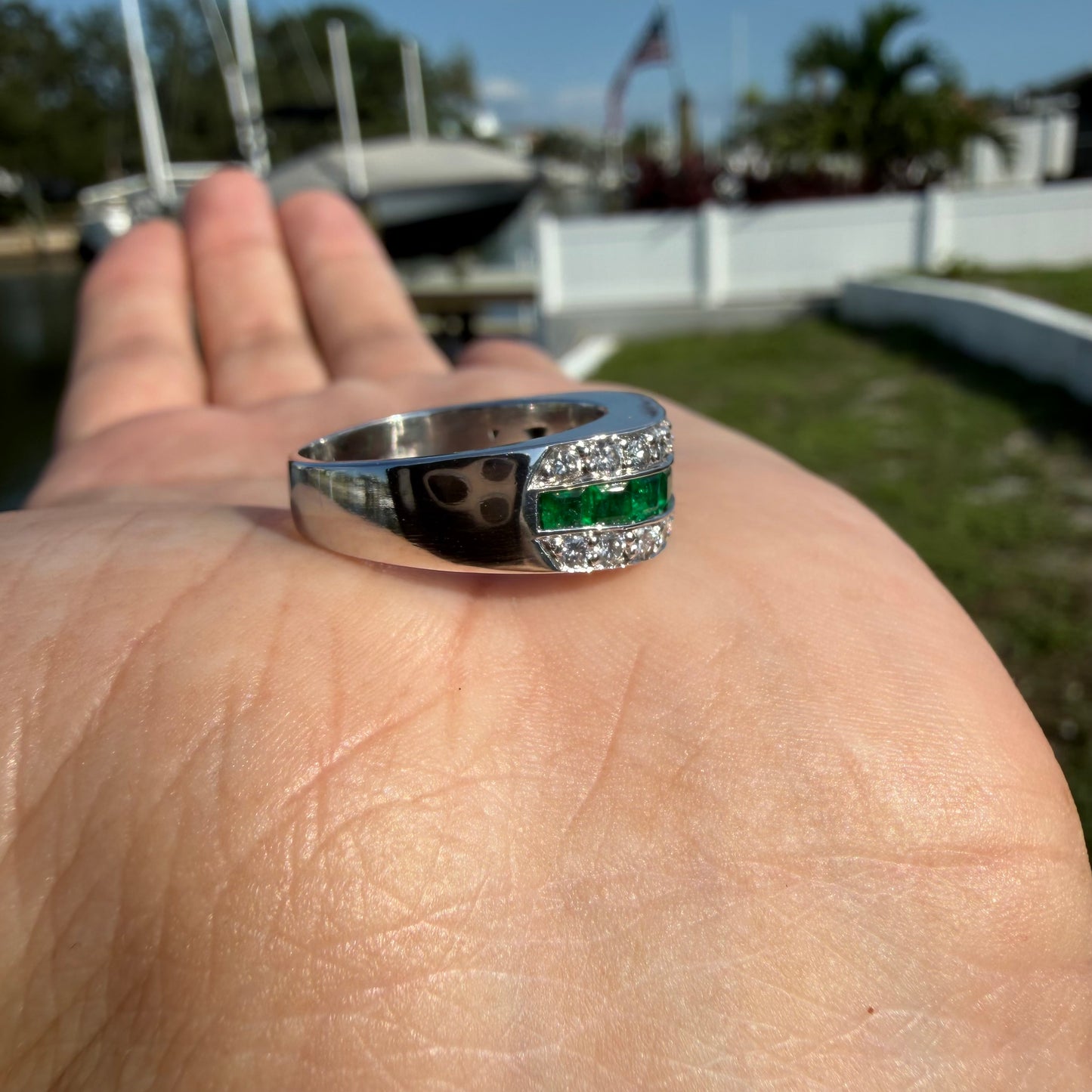 1980’s New Old Stock Solid Platinum 2.5ctw Natural Colombian Emerald and VS Diamond Ring (7.75)