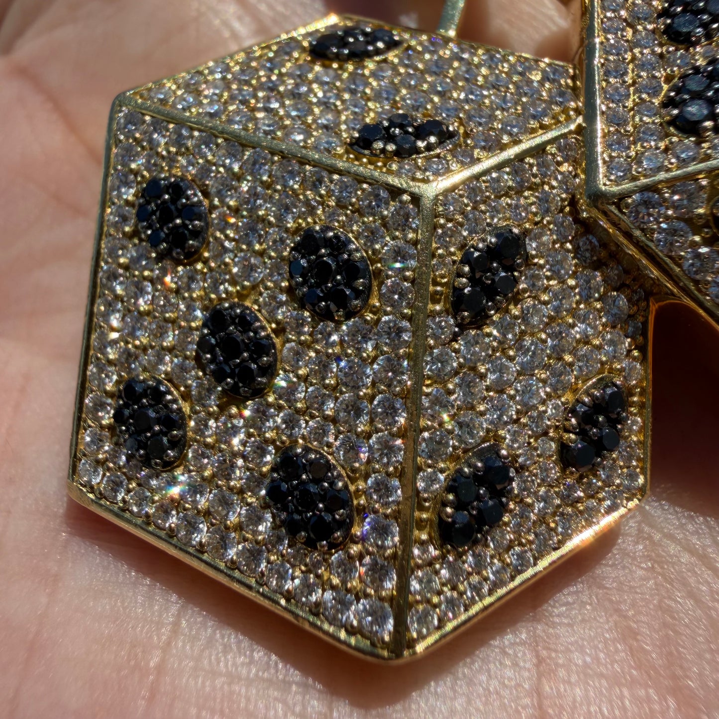 Custom Made Solid 18k Yellow Gold 5.15CTW Natural VS Diamond Encrusted Dice Pendant
