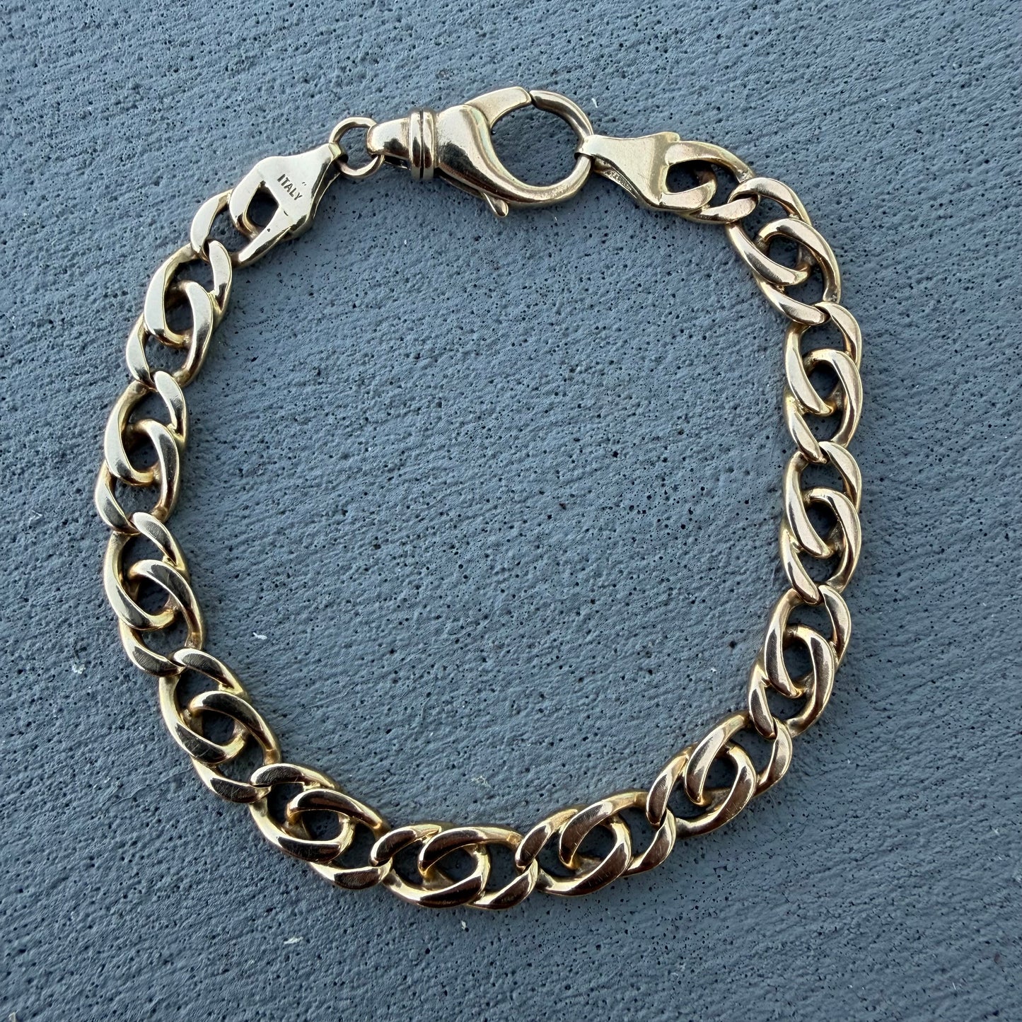 Vintage Solid 14k Italian Yellow Gold Tigers Eye Link Bracelet (7”)
