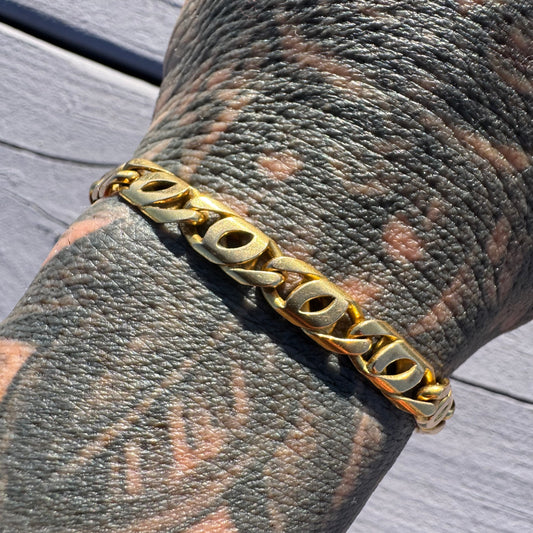 Vintage Solid 21k Yellow Gold Heavyweight Tigers Eye Link Bracelet (7.75”)
