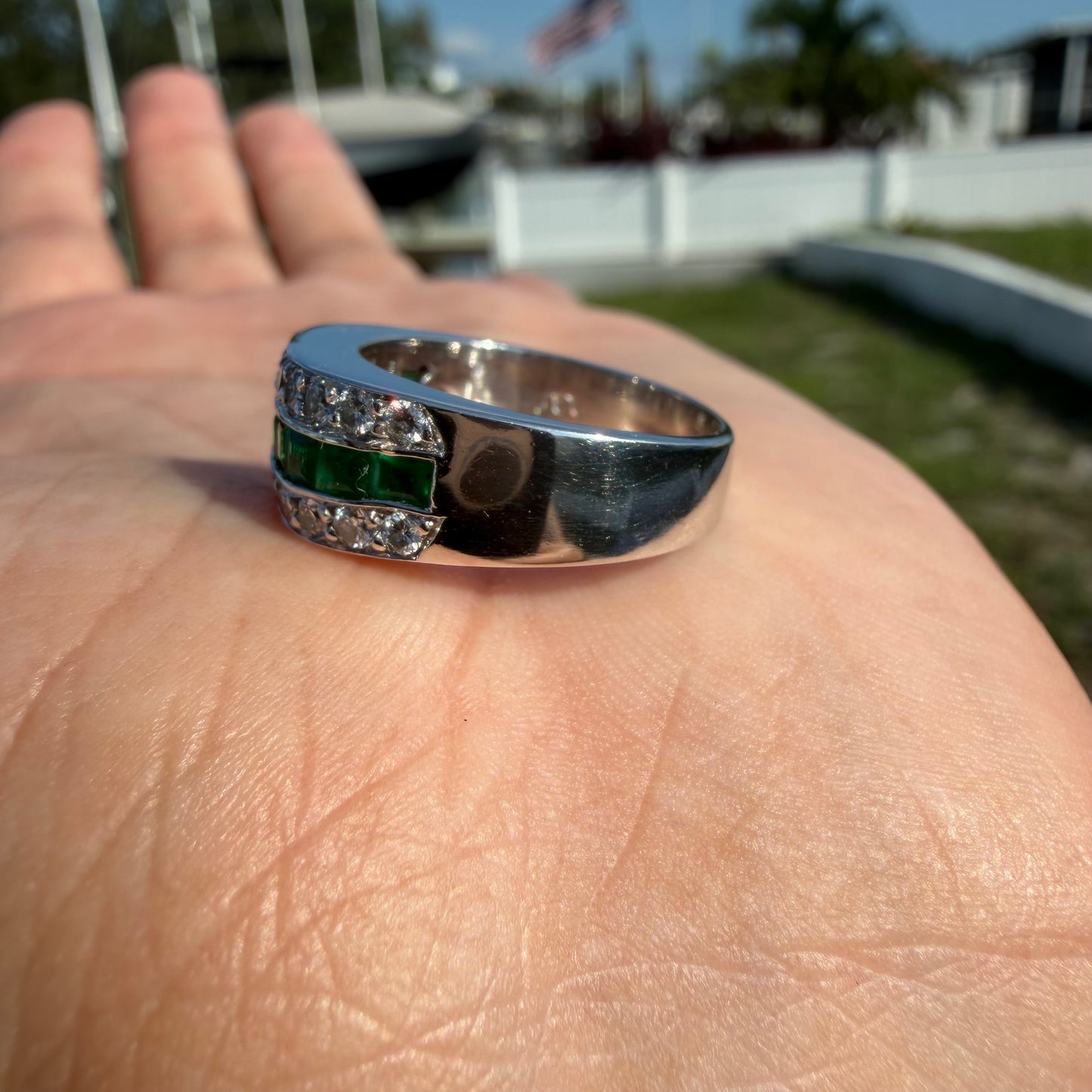 1980’s New Old Stock Solid Platinum 2.5ctw Natural Colombian Emerald and VS Diamond Ring (7.75)