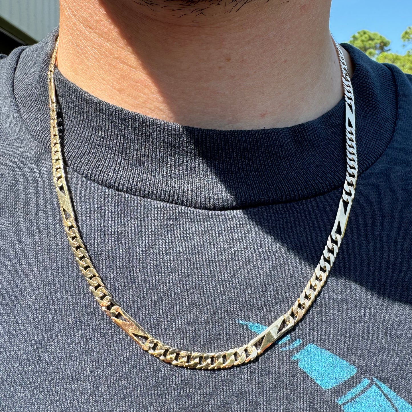 Vintage Solid 14k Yellow Gold Diamondcut Cuban Tigers Eye Link Necklace (20”)