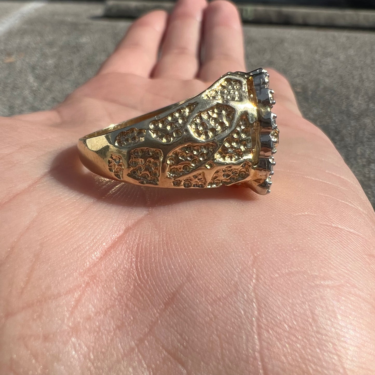 Vintage 14k Yellow Gold .40ctw Natural Diamond Encrusted Old School Good Luck Gamblers Nugget Ring (10.5)