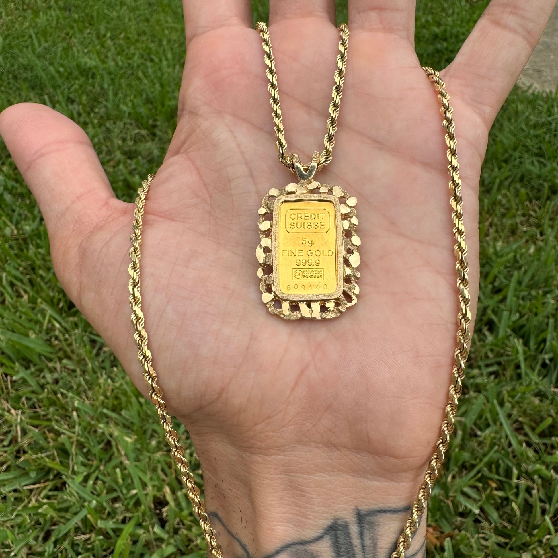 Vintage Pure 24k Gold 5g Credit Suisse Nugget Pendant