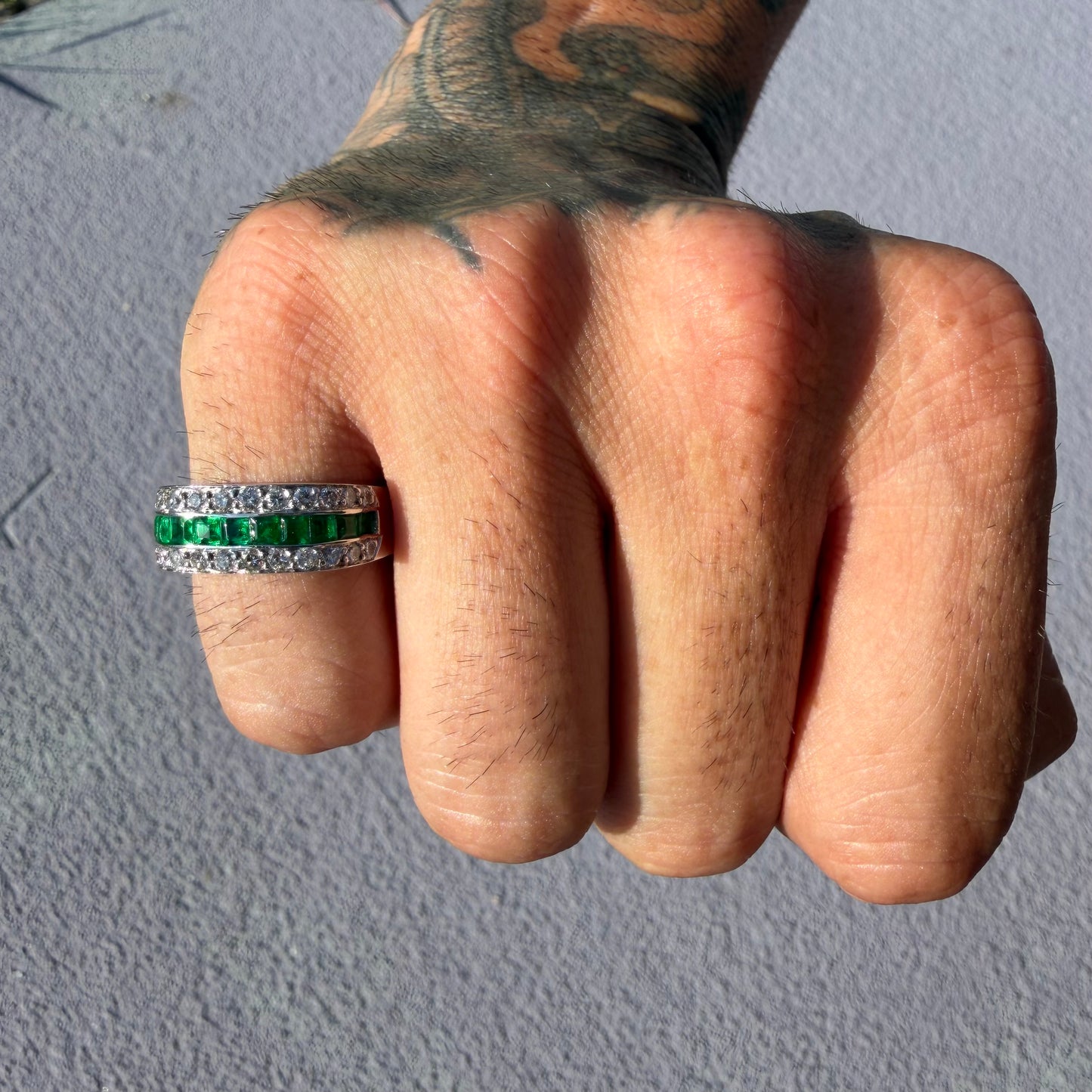 1980’s New Old Stock Solid Platinum 2.5ctw Natural Colombian Emerald and VS Diamond Ring (7.75)