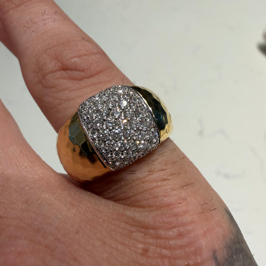 Roberto Coin 18k Italian Yellow Gold 1.25ctw Natural Diamond Martellato Designer Ring (6.5)