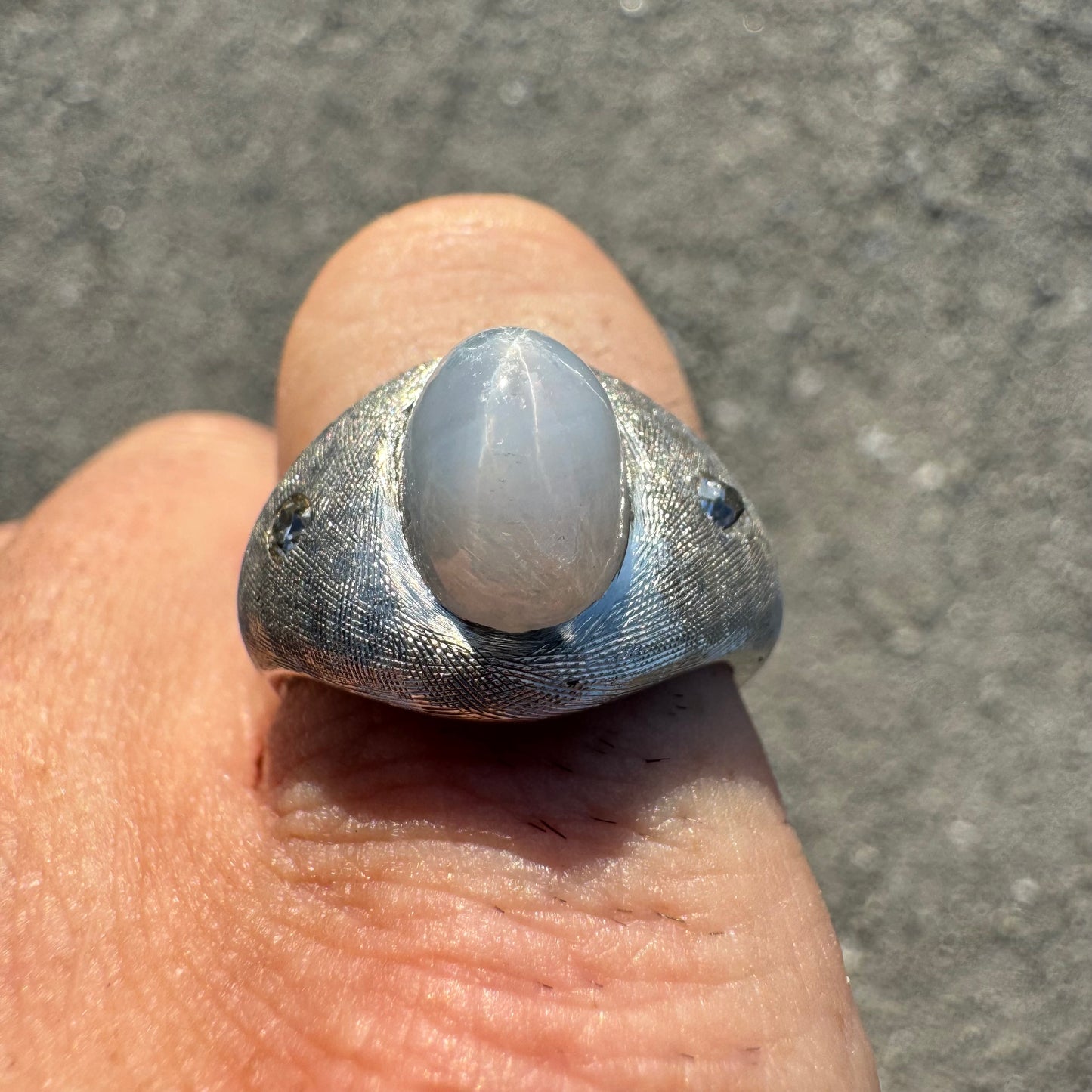 Art Deco Solid 18k White Gold 3.0Ct White Star Sapphire Natural Old Euro Cut Diamond Trilogy Ring (6.5)