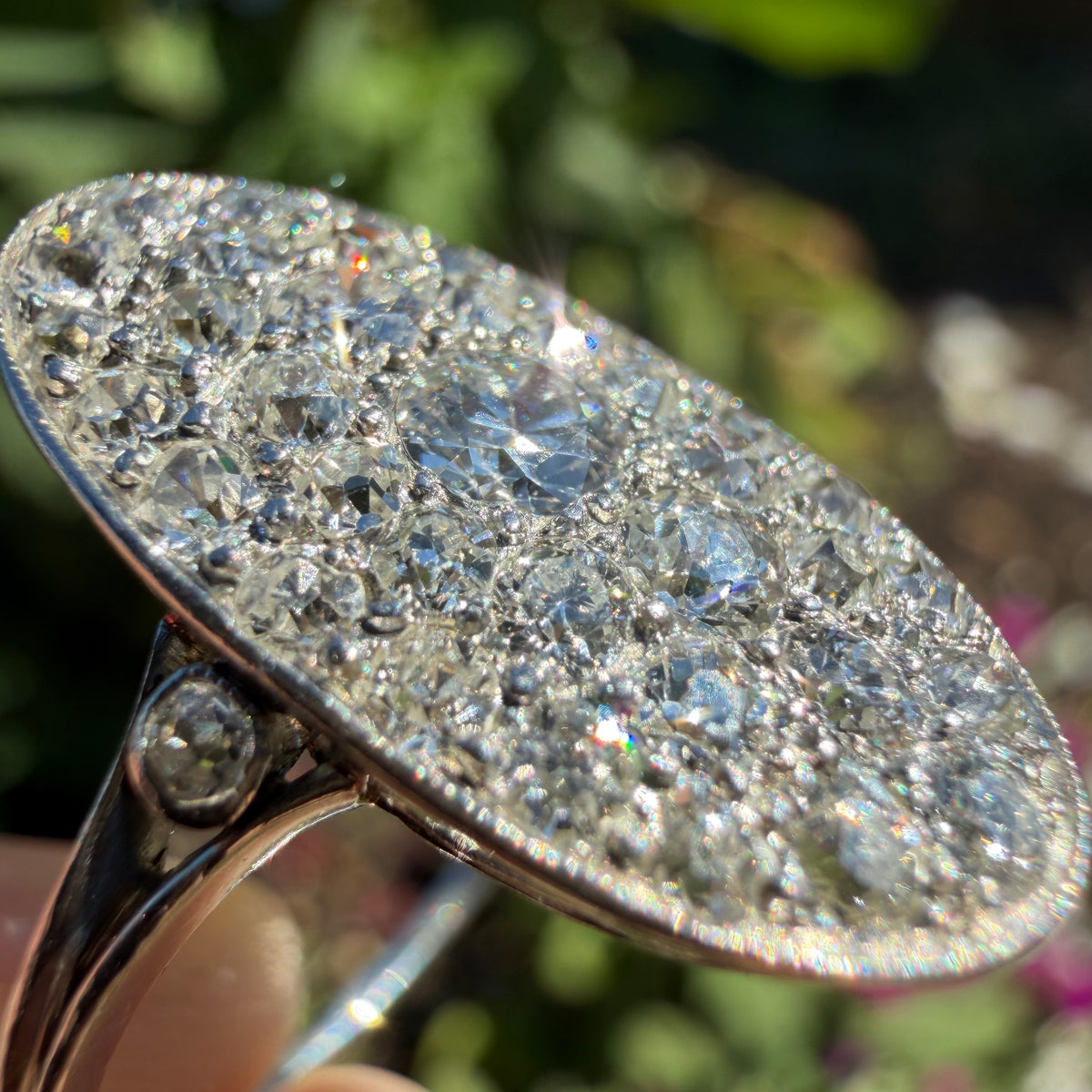 Victorian Solid Platinum 2.25ctw Natural Old Mine Cut Diamond Cluster Oval Navette Ring (7.5)