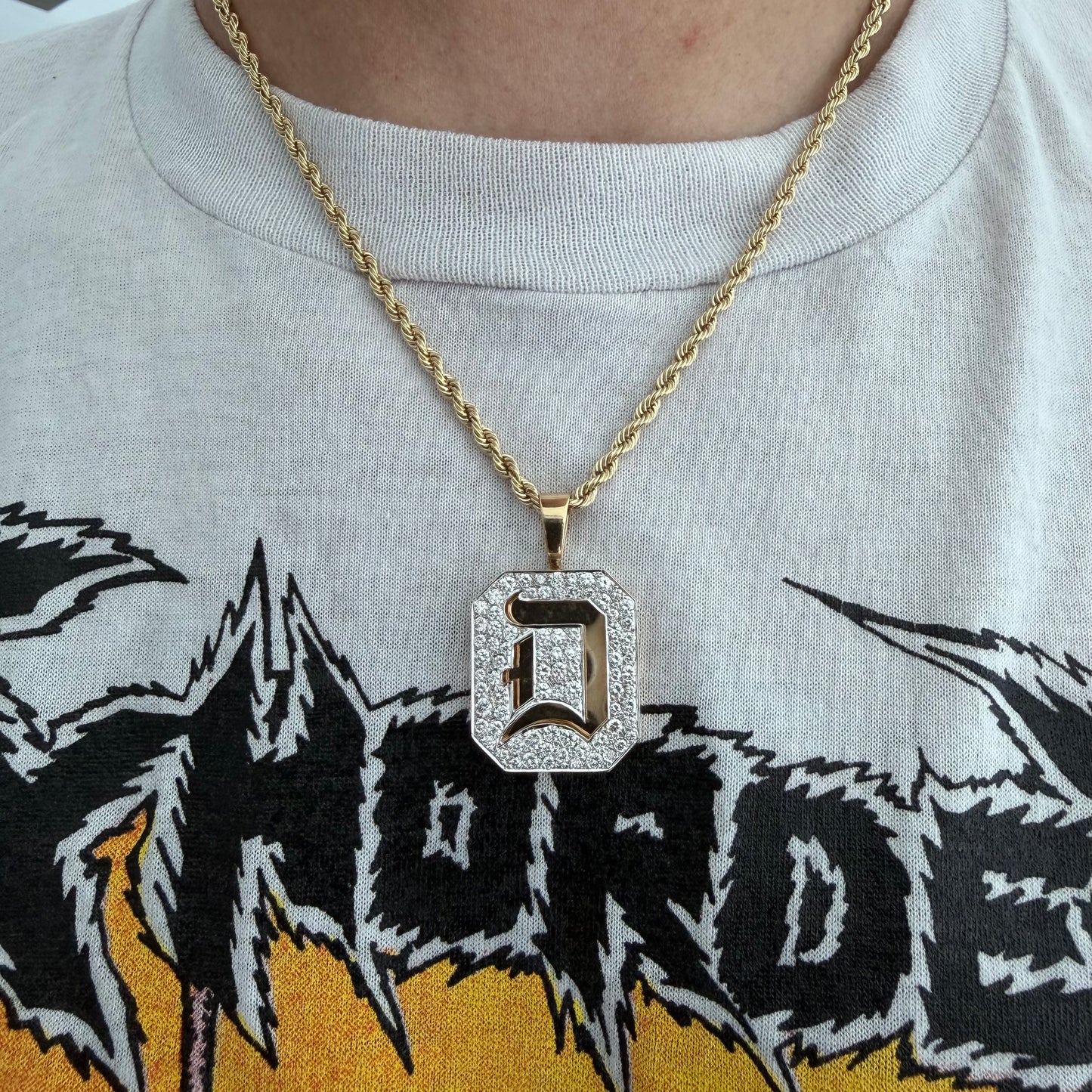 Vintage Custom Made Solid 14k Yellow Gold 3.25ctw Natural VS Diamond Encrusted “D” Pendant