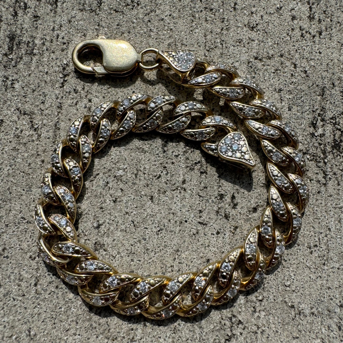 Vintage 2.25CTW Natural Diamond Flooded 10k Yellow Gold Cuban Link Bracelet (8.5”)