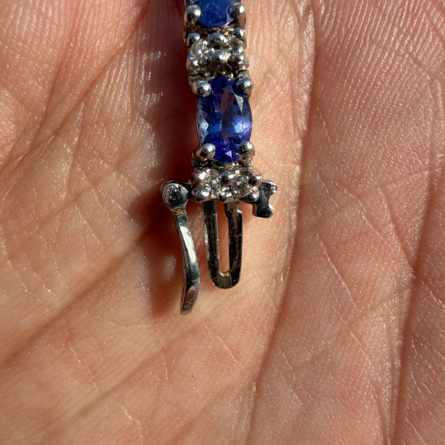 Vintage Solid 14k White Gold 11.0ctw Natural Tanzanite And Diamond Tennis Bracelet (7.15”)