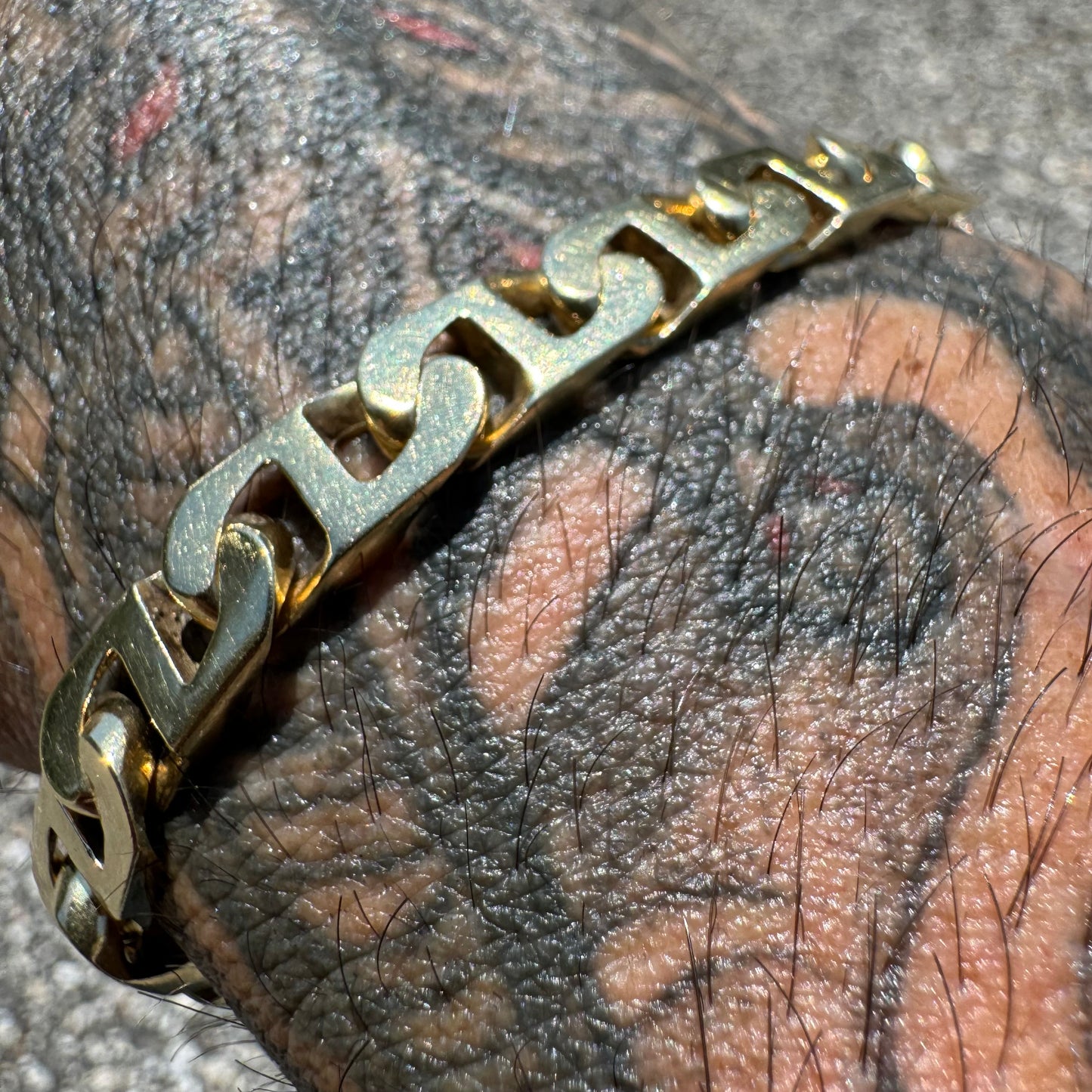 Vintage Solid 14k Yellow Gold Heavyweight Chunky Blocked Mariner Link Bracelet (7.5”)