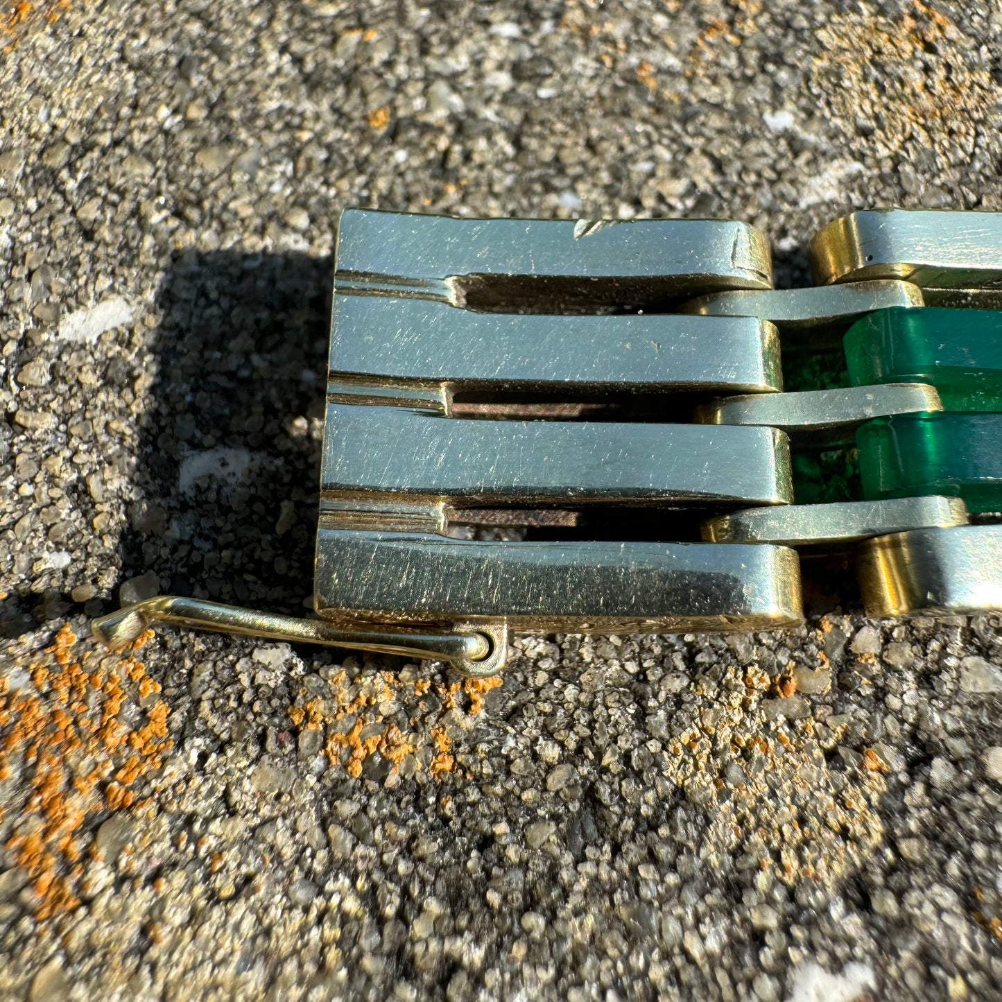 Art Deco Austro-Hungarian 14k Yellow Gold Chrysoprase Glass Enameled Floral Engraved Bracelet (7”)
