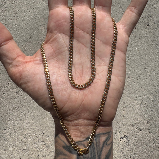 Mid-Century Solid 18k Yellow Gold Handcrafted Cuban Curb Link Necklace (21.25”)