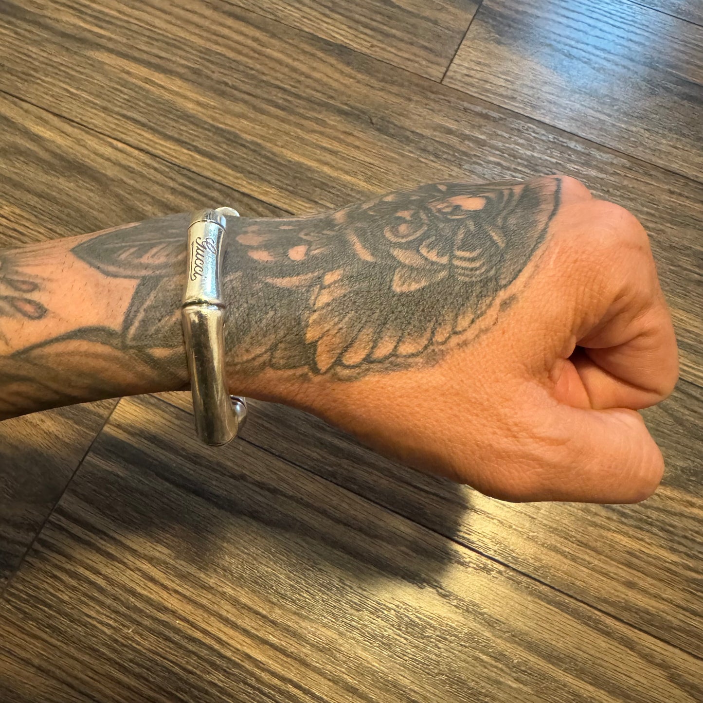 Gucci Sterling/.925 Chunky Bamboo Cuff Bracelet (Size:19/7.5”)