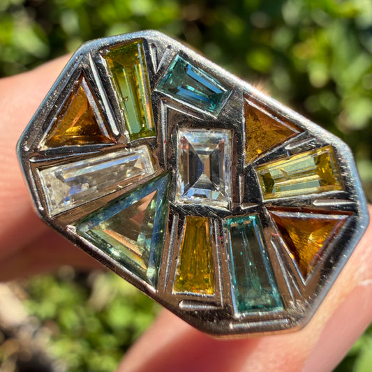 Vintage Custom Made Solid 18k Yellow Gold 2.75ctw Mosaic Set Natural VS+ Colored Diamond Ring (8.5)